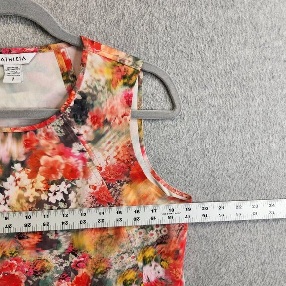 Athleta Top Womens SP Pink Watercolor Zephyr Tank Silky Sleek Side Slits Cooling - Picture 8 of 11